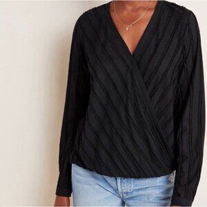 Maeve Audre Surplice V-Neck Textured Top Black Size XS Anthropologie